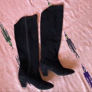 Vintage Black Suede Riding Knee High Boots